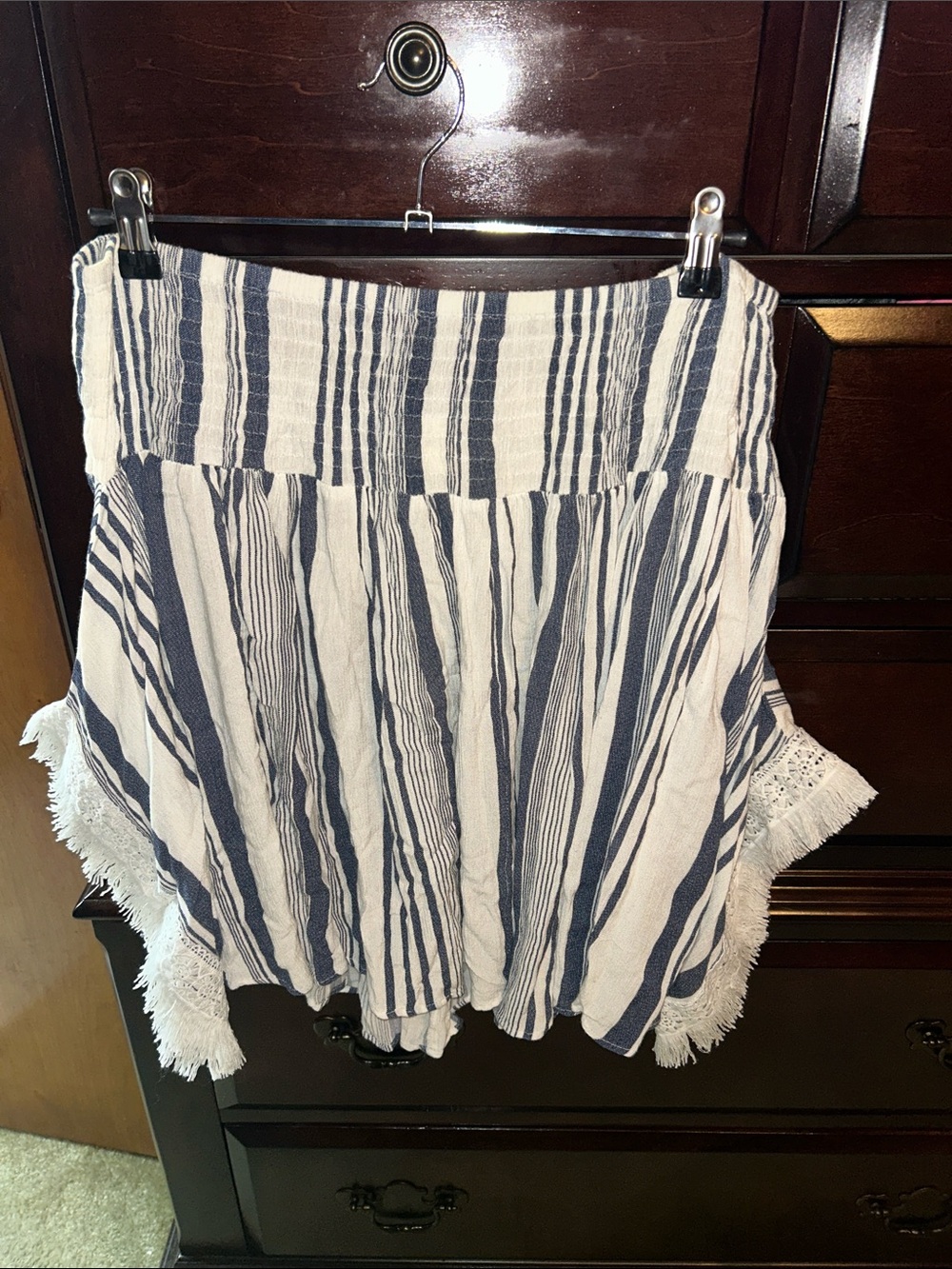 Striped Navy and White Women’s off the shoulder top size S/M